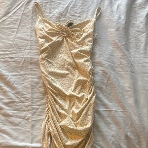 Windsor Yellow Floral Ring-Detail Midi Dress